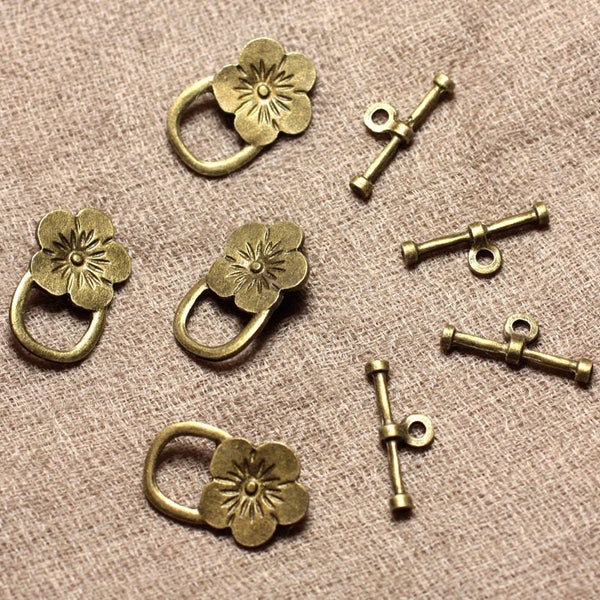 10pc - Flower Quality Bronze Metal Toggle T Clasps 21mm 4558550003799