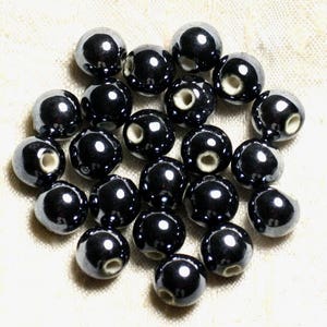 10pc - Iridescent Black Porcelain Ceramic Beads Balls 10mm 4558550007285