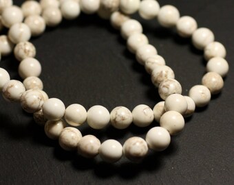 Thread 39cm 48pc approximately - Magnesite Stone Beads Balls 8mm white cream ivory beige