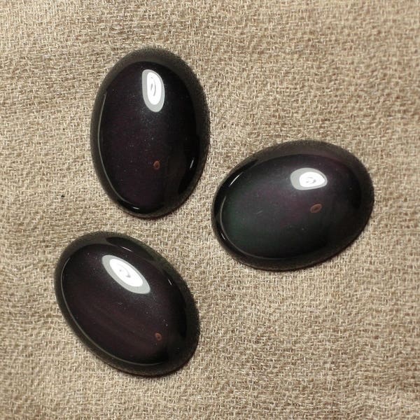 1pc - Cabochon Pierre Obsidienne Noire Arc en Ciel Ovale 30x22mm - 7427039743204