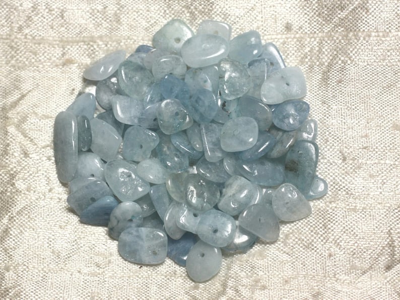 10pc Perles Pierre Aigue Marine Chips Palets Rondelles 9-15mm blanc bleu clair 4558550110589 image 1