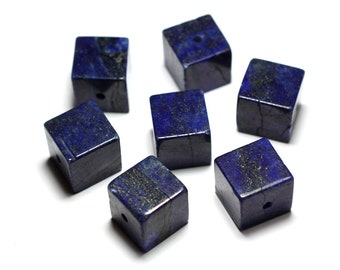 1pc - Lapis Lazuli Stone Pendant Bead Grade B imperfections Cube 15mm midnight blue golden - 7427039743563