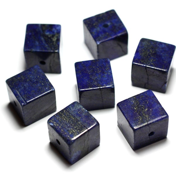 1pc - Perle Pendentif Pierre Lapis Lazuli Grade B imperfections Cube 15mm bleu nuit doré - 7427039743563