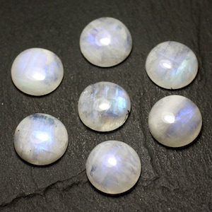 1pc - Cabochon Pierre de Lune blanc et arc en ciel Rond 15mm - 8741140020085