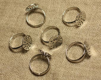 4 piezas - Anillos de soporte redondos de metal plateado rodiado 14 mm 4558550020444