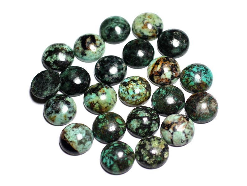 1pc African Turquoise Stone Cabochon Flat Round 15mm Blue Green Brown Black 8741140000186 image 1