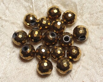 4pc - Stone Beads Drilling 2.5mm - Faceted Gold Hematite 10mm 4558550024732
