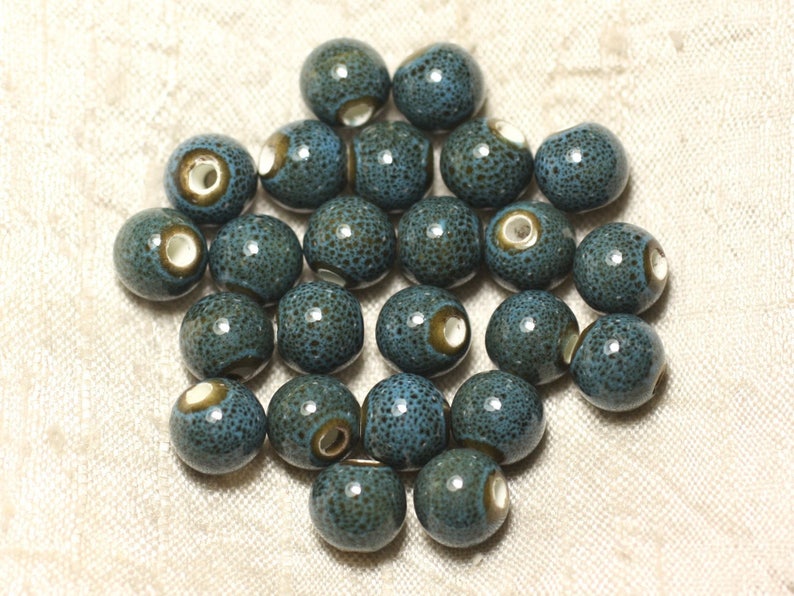 100pc Perles Céramique Porcelaine Boules 10mm Bleu Turquoise tacheté image 2