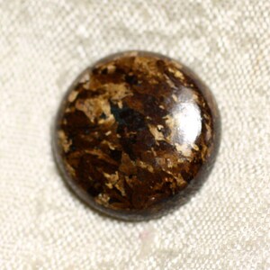 N41 - Cabochon Pierre Bronzite Rond 18mm marron bronze doré noir - 7427039747080