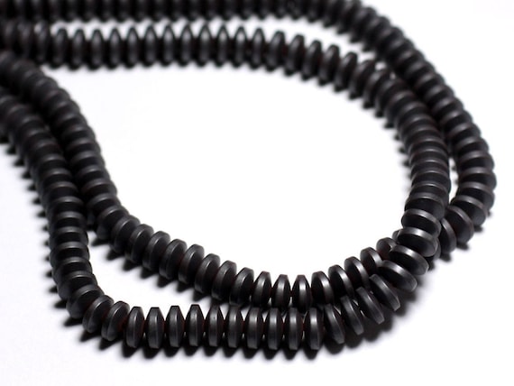 40pc Stone Beads Hematite Rondelles 6x3mm Grey Black Matte