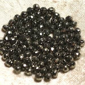 Wire 39cm 93pc approx - Stone Beads - Pyrite Faceted Balls 4mm