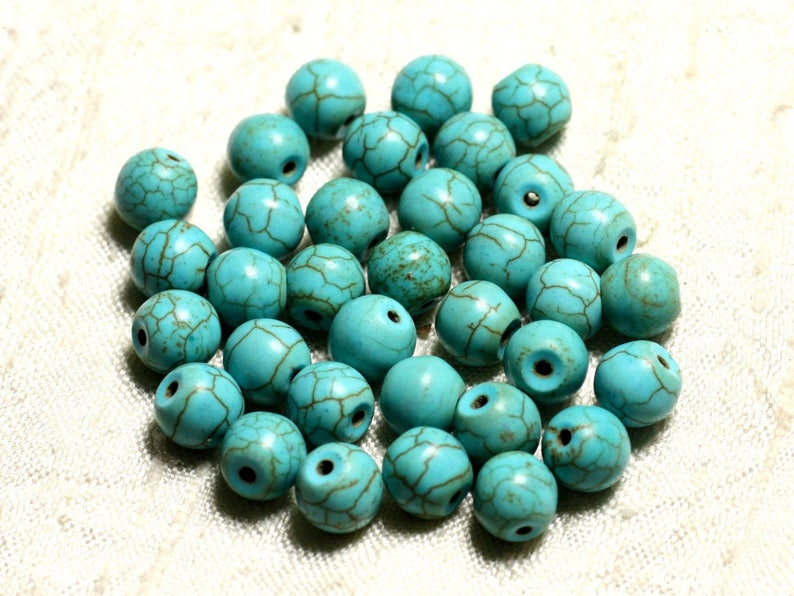 Fil 39cm 48pc env Perles de Pierre Turquoise Synthèse Reconstituée Boules 8mm Bleu Turquoise image 1