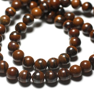 Thread 39cm 49pc approx - Stone Beads - Brown Iron Eye Balls 8mm