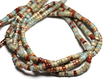 Thread 39cm 120pc approx - Aqua Terra Jasper Stone Beads Heishi Rondelles 6x3mm Turquoise Blue Beige