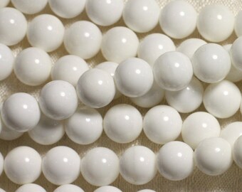 10pc - Mother of Pearl Shell Beads Balls 6mm opaque white - 4558550035691