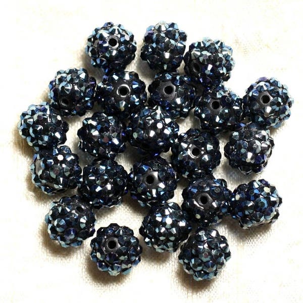 5pc - Perles Shamballas Résine 12x10mm Noir et Bleu   4558550009395