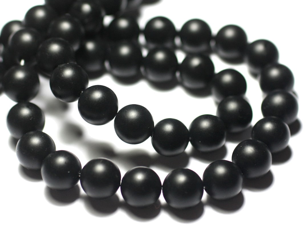 Perle De Pierre En Onyx Noir Mat - Goutte Sablée Givrée 30x10mm - Bijou Fait Main Unique