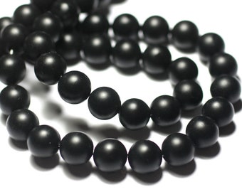 Fil De Perles En Onyx Noir Mat 8mm - 46 Pièces, 39 Cm, Finition Sablée Givrée
