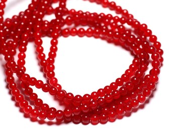 30pc - Jade Stone Beads Balls 4mm Bright Red - 7427039739160