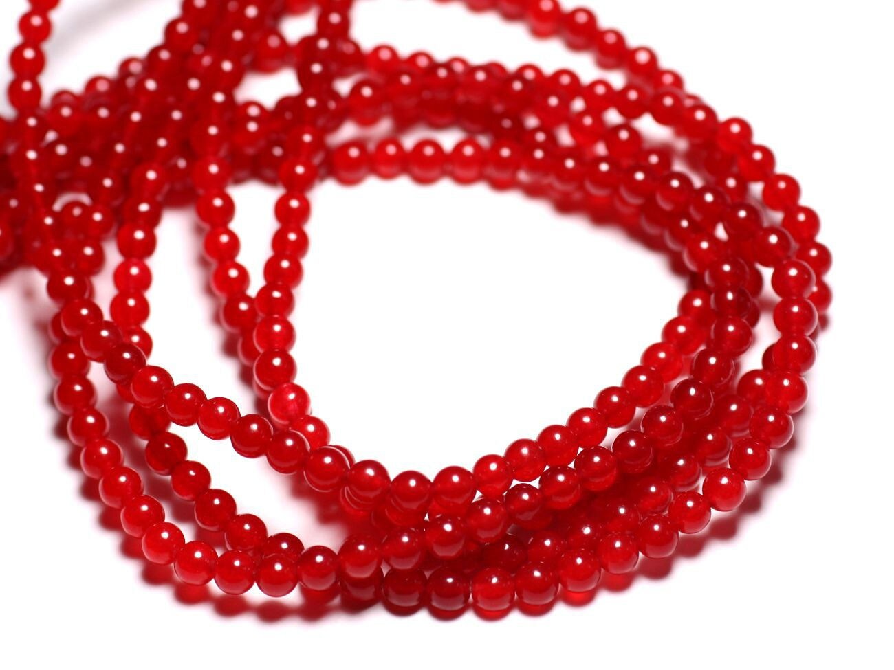 【おしゃれ】 Stone Jade - 30pc Beads 7427039739160 - Red Bright 4mm Balls その他