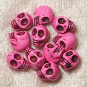 5pc - Synthetic Turquoise Stone Beads Skulls 18mm Fluorescent Pink - 4558550026118