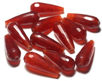 1pc - Stone Bead - Jade Faceted Drop 28mm Red Orange - 8741140028326