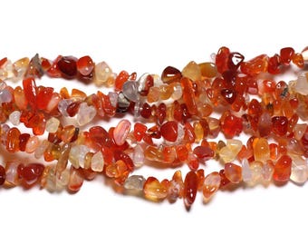 120pc approximately - Stone Beads - Cornaline Rocailles Chips 5-10mm white orange red - 4558550019455