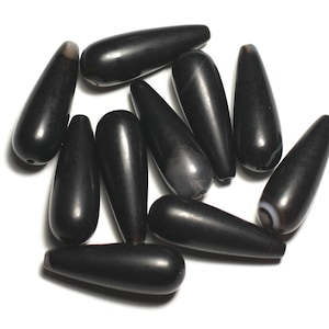 1 Stück - Steinperle - Mattierter, sandgestrahlter, mattschwarzer Onyx-Tropfen 30 x 10 mm - 8741140019768