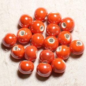 10pc - Ceramic Porcelain Beads Balls 12mm Iridescent Orange - 4558550088802