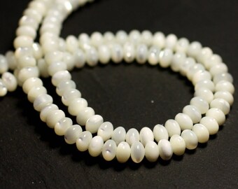 Lot De 19 Perles En Nacre Naturelle - Ronds Plats 20mm Blanc Irisé - 39cm De Fil Inclus