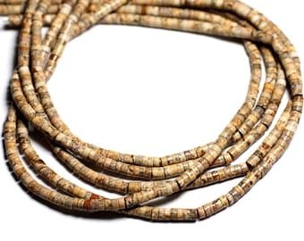 20pc - Stone Beads - Beige Landscape Jasper Heishi Rondelles 4mm - 7427039733809