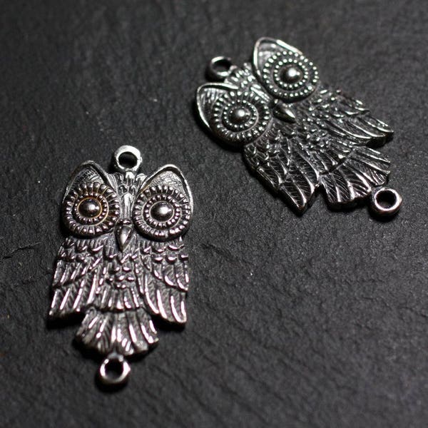 1pc - Breloque Connecteur Pendentif Argent 925 Chouette Hibou 29mm - 4558550086600