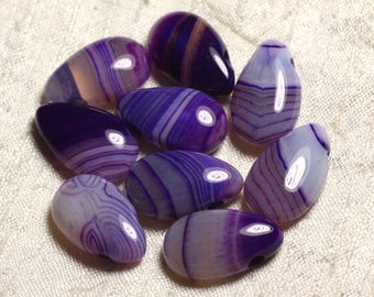 1pc - Pendant Semi precious stone - Agate Drop 25x15mm Purple purple white - 4558550013576