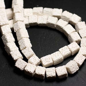 Wire 39cm 40pc approx - Stone Beads - Lava Cubes 8-9mm White