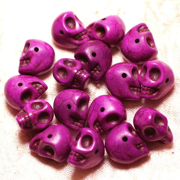 10pc - Perles Pierre Turquoise synthese Crane Tete de Mort 14x10mm Violet Rose Fuchsia Magenta - 4558550029997