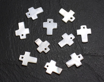 10pc - Pearls Charms Pendant Natural mother-of-pearl Cross 12mm Iridescent white - 7427039737784