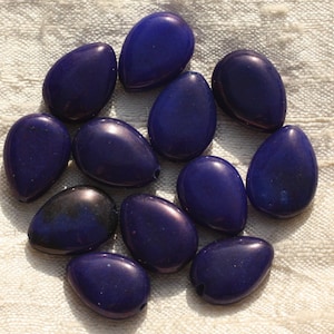 Thread 39cm 20pc approx - Stone Beads - Jade flat drops 18x13mm Royal night blue