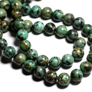 Thread 39cm 46pc approximately - Natural African Turquoise Stone Beads Balls 8mm blue green black