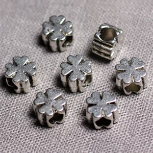10pc - Silver Metal Clover 4-Leaf Beads 9.5mm Large Holes 4.5mm - 4558550095176