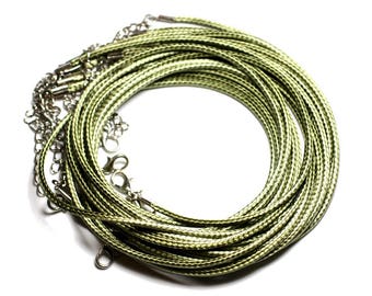 100pc - Choker Necklaces Waxed cotton 2mm khaki green