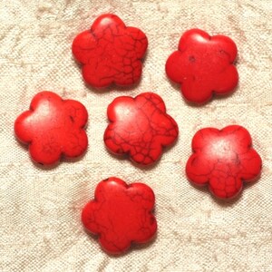 4pc - Perles Pierre Turquoise synthèse Fleurs 20mm Orange - 7427039746885