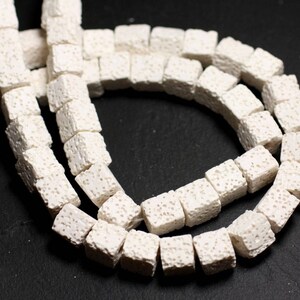 10pc - Stone Beads - Lava Cubes 8-9mm White - 8741140001244