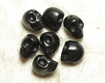 15pc - Perles Crâne Tête de Mort Turquoise Synthèse reconstituée 8mm Noir - 8741140016392