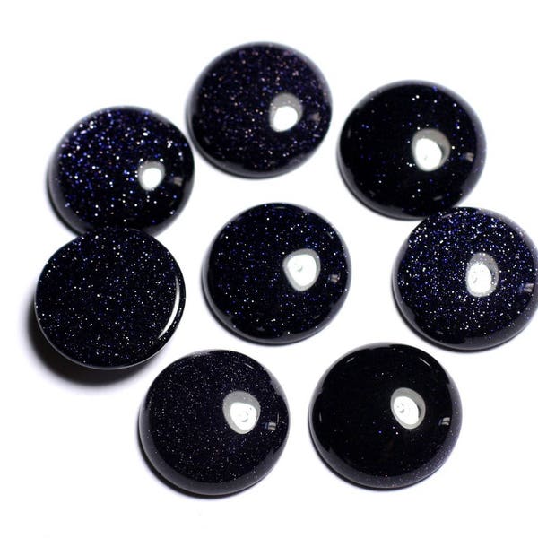 1pc - Cabochon Pierre Soleil Synthese Galaxy Rond 20mm Bleu Noir Paillettes - 8741140005433