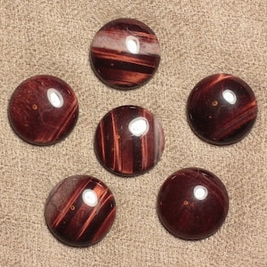 1pc - Red Bull Tiger Eye Stone Cabochon Round 20mm burgundy red black - 4558550030825