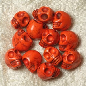 5pc - Synthetic Turquoise Stone Beads Skulls 18mm Orange - 4558550026095