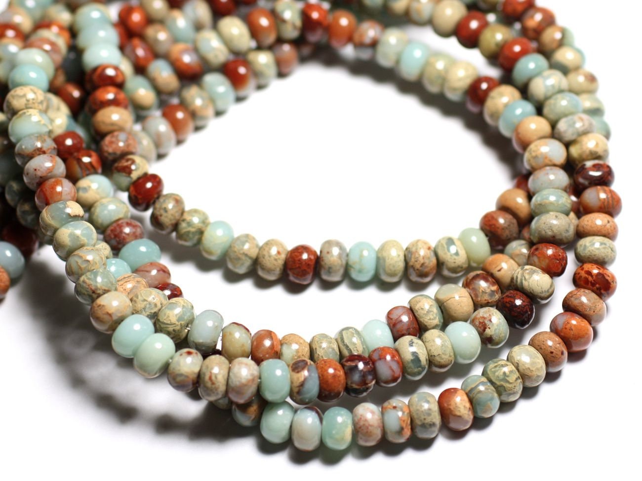 10pc Aqua Terra Jasper Stone Beads Rondelles 6x4mm Blue 10pc Aqua Terra Jasper Stone Beads Rondelles 6x4mm Blue