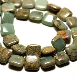 Strand 39cm 32pc approx - Stone Beads - Sedimentary Aqua Terra Jasper Squares 12mm Blue Turquoise Beige
