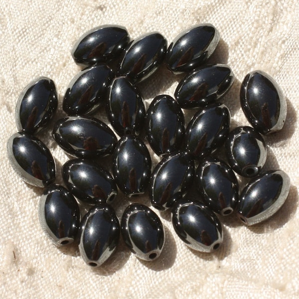 Fil 39cm 32pc env - Perles Pierre - Hematite Olive Ovale Riz 12x8mm Gris Noir