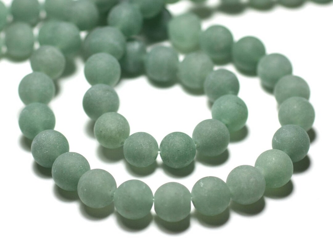 Fil De Perles En Aventurine Verte - 46 Perles Boules 8mm - Environ 39cm - Neuf Pour Création Bijoux